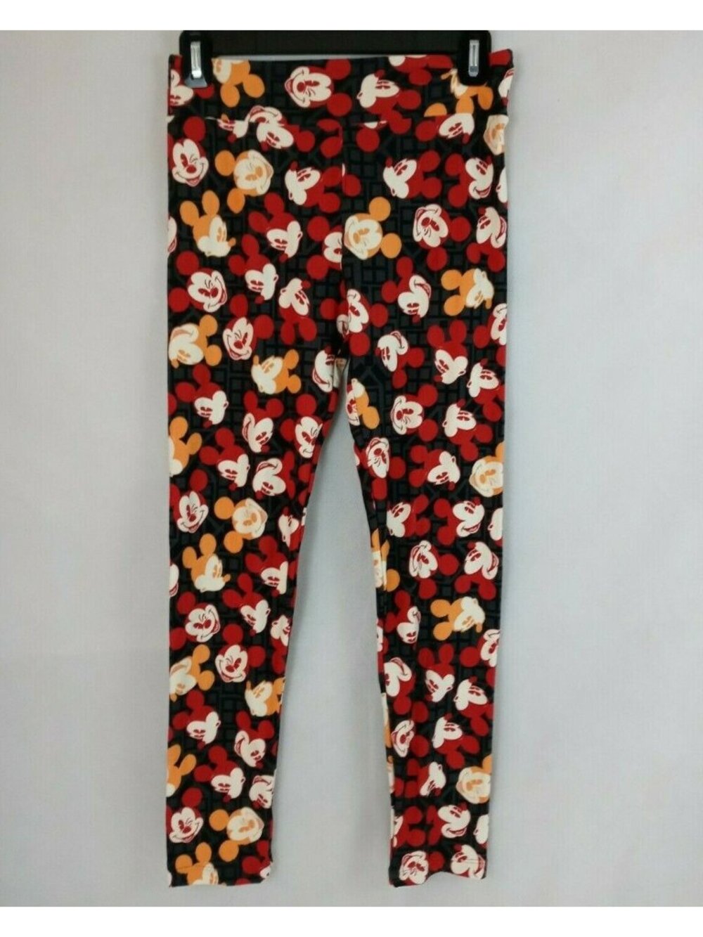 New LuLaRoe Disney One Size Leggings Black With Orange & Red Mickey Mouse Heads